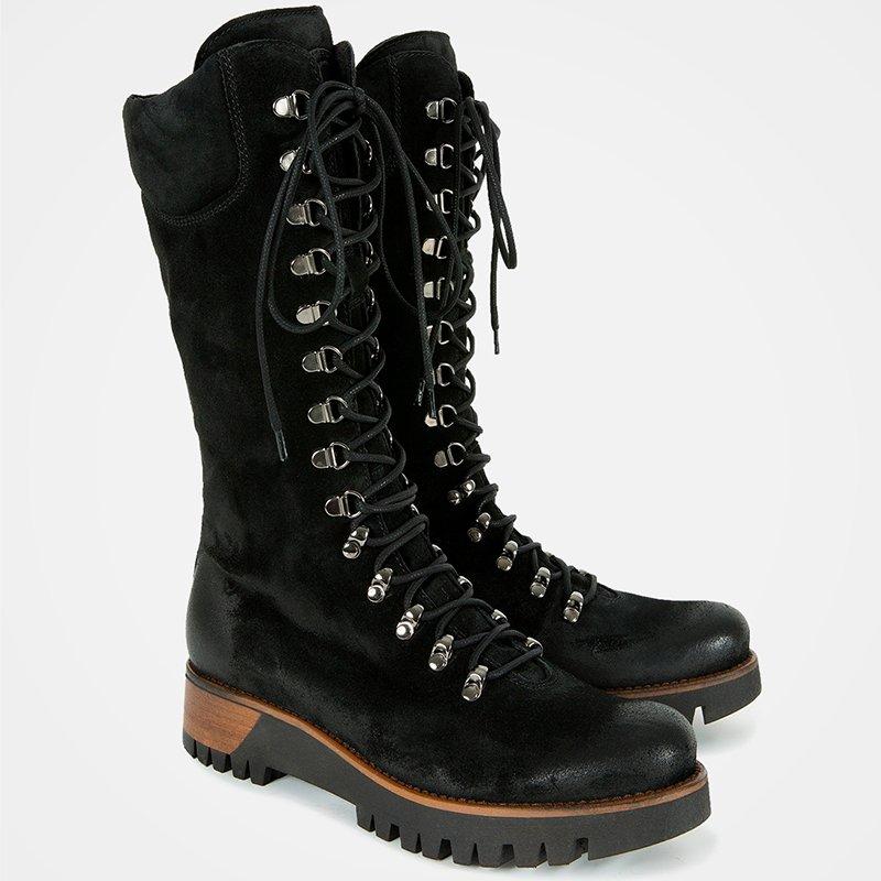 Winter Fashion Women's Mid-Calf Boots Round Toe Western Lace-Up Side Zipper Ladies Boots Comfortable Non-Slip Motorcycle Bootie