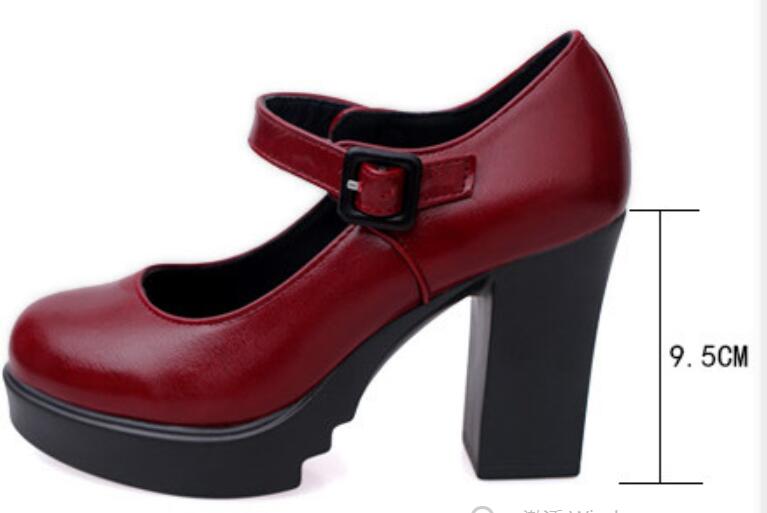 New Arrival Women Classic Pumps Shoes Spring Summer Black Leather Mary Jane Heels Fashion Buckle Platform Shoes Woman A046