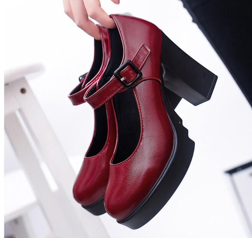 New Arrival Women Classic Pumps Shoes Spring Summer Black Leather Mary Jane Heels Fashion Buckle Platform Shoes Woman A046