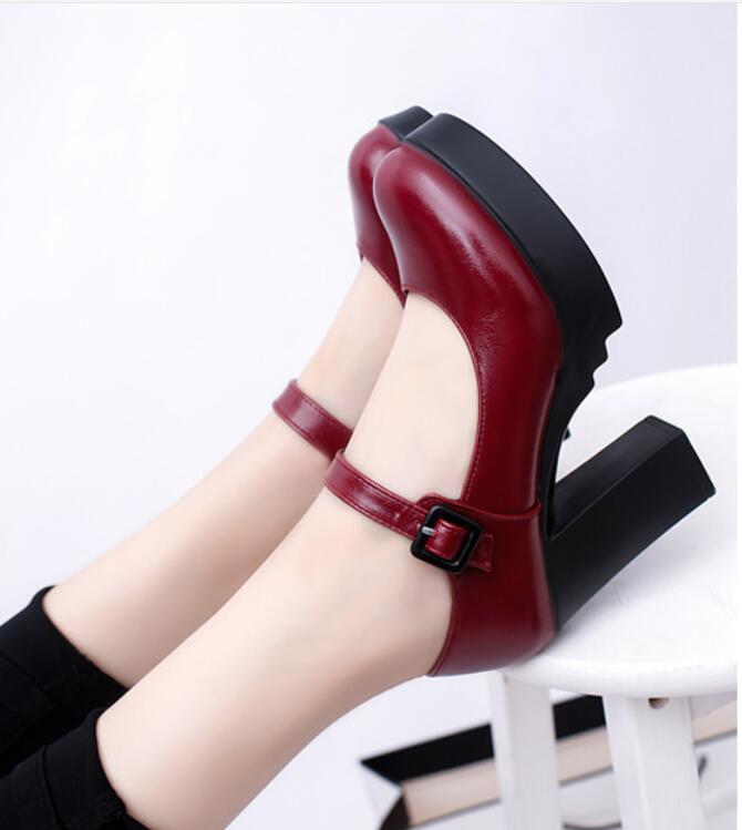 New Arrival Women Classic Pumps Shoes Spring Summer Black Leather Mary Jane Heels Fashion Buckle Platform Shoes Woman A046