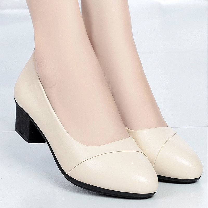New Women Soft Leather Low Heel Comfortable Middle-aged Sandals Mid Heel Office Work Shoes Wedges Shoes for Women Wedding Shoes